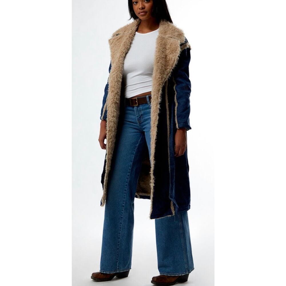 NWOT Daisy Street Denim Faux Fur Trim Trench Coat Women’s XS